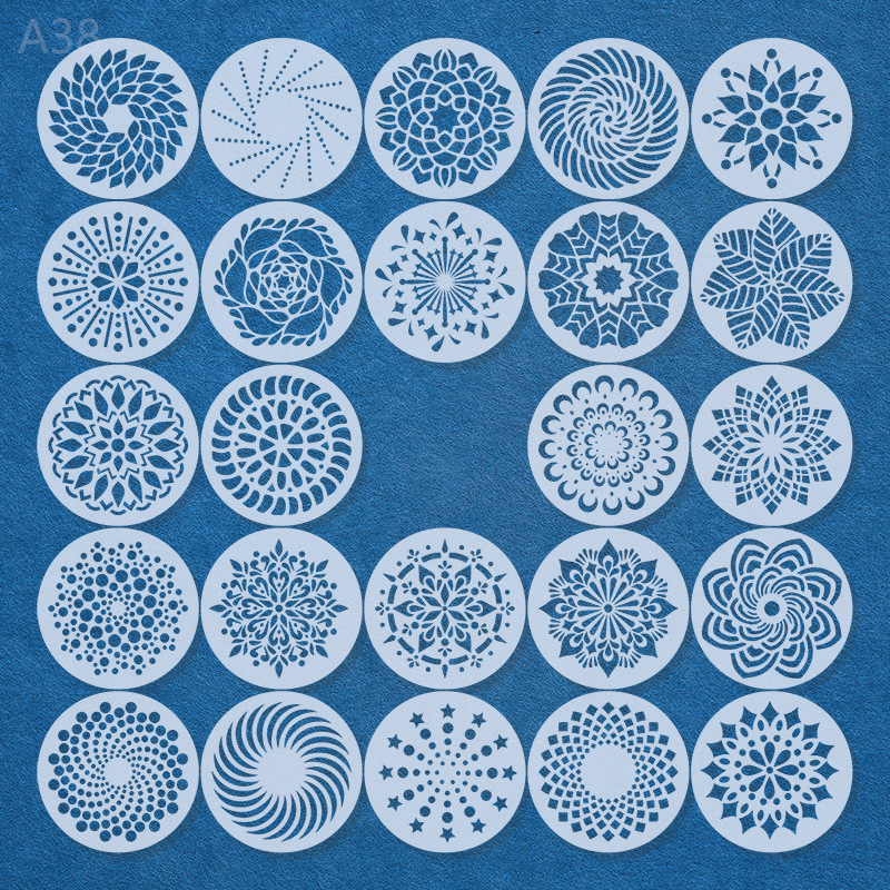 24 pçs/set 13cm redondo mandala geometria diy camadas estênceis pintura de parede scrapbook coloração gravação álbum modelo decorativo
