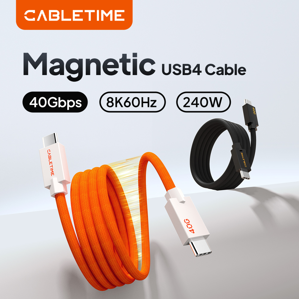 CABLETIME Câble magnétique USB4 240W 80Gbps 8K USB C Câble de charge rapide Type C pour Thunderbolt 4/5 Compatible iPhone iPad
