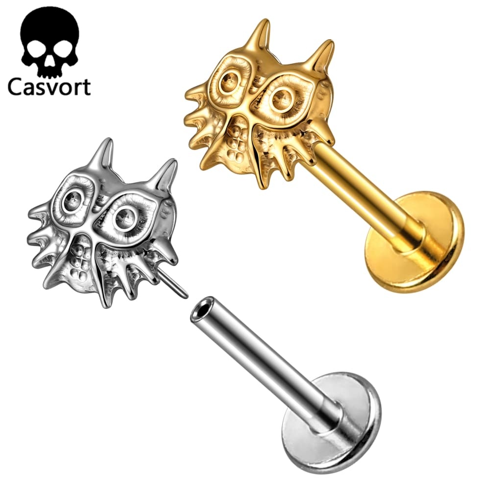 Casvort 1 Pezzo Labret Senza Filettatura in Titanio ASTM F136 16G 18G con Filettatura Interna, Perno Piatto per Labbra, Trago, Maschera Medusa