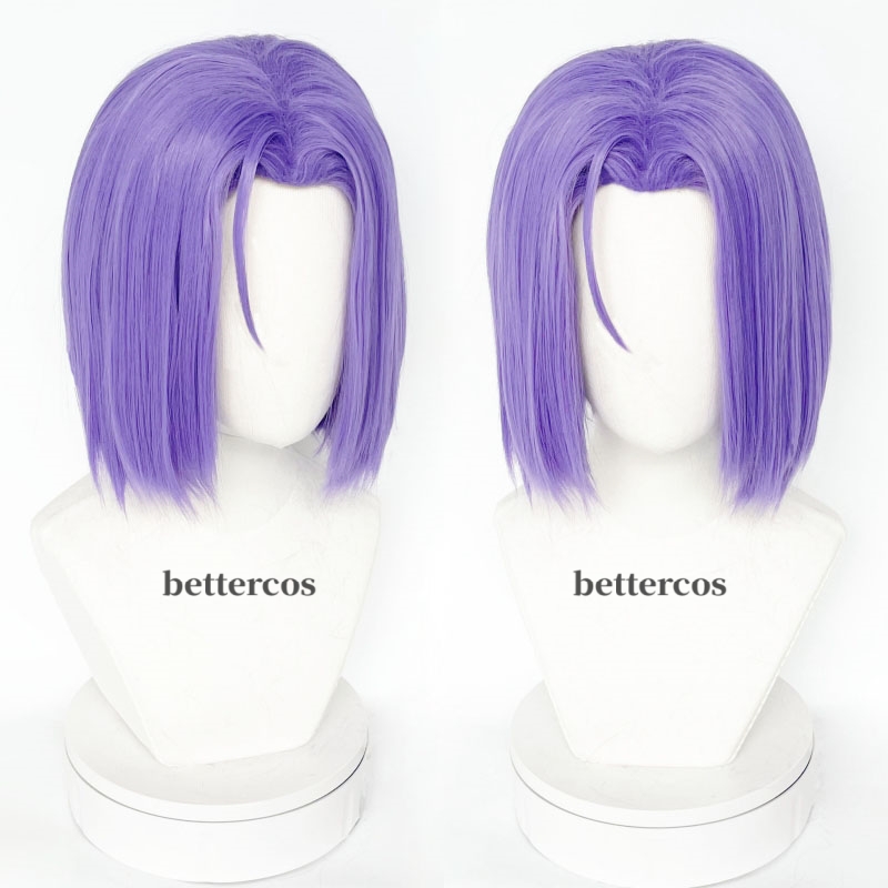 Alta qualidade foguete james peruca cosplay curto roxo resistente ao calor cabelo sintético anime role play perucas + peruca boné