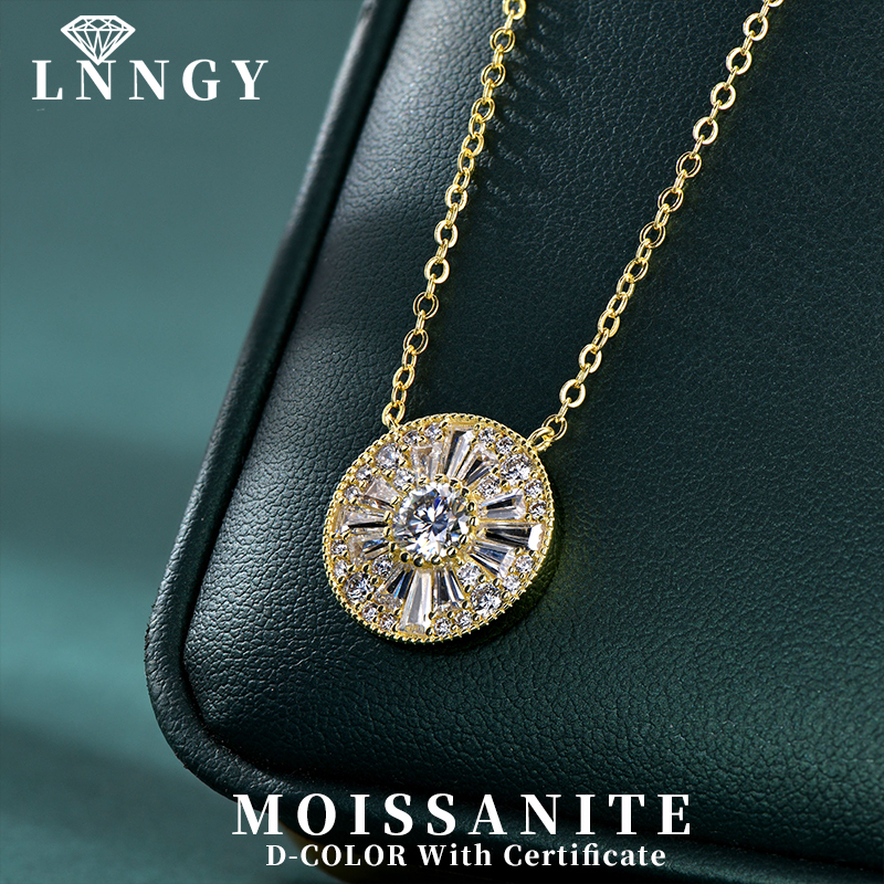Collier en moissanite certifiée Lnngy 5 mm, pendentif rond de luxe léger pour femme, cadeau d'anniversaire exquis