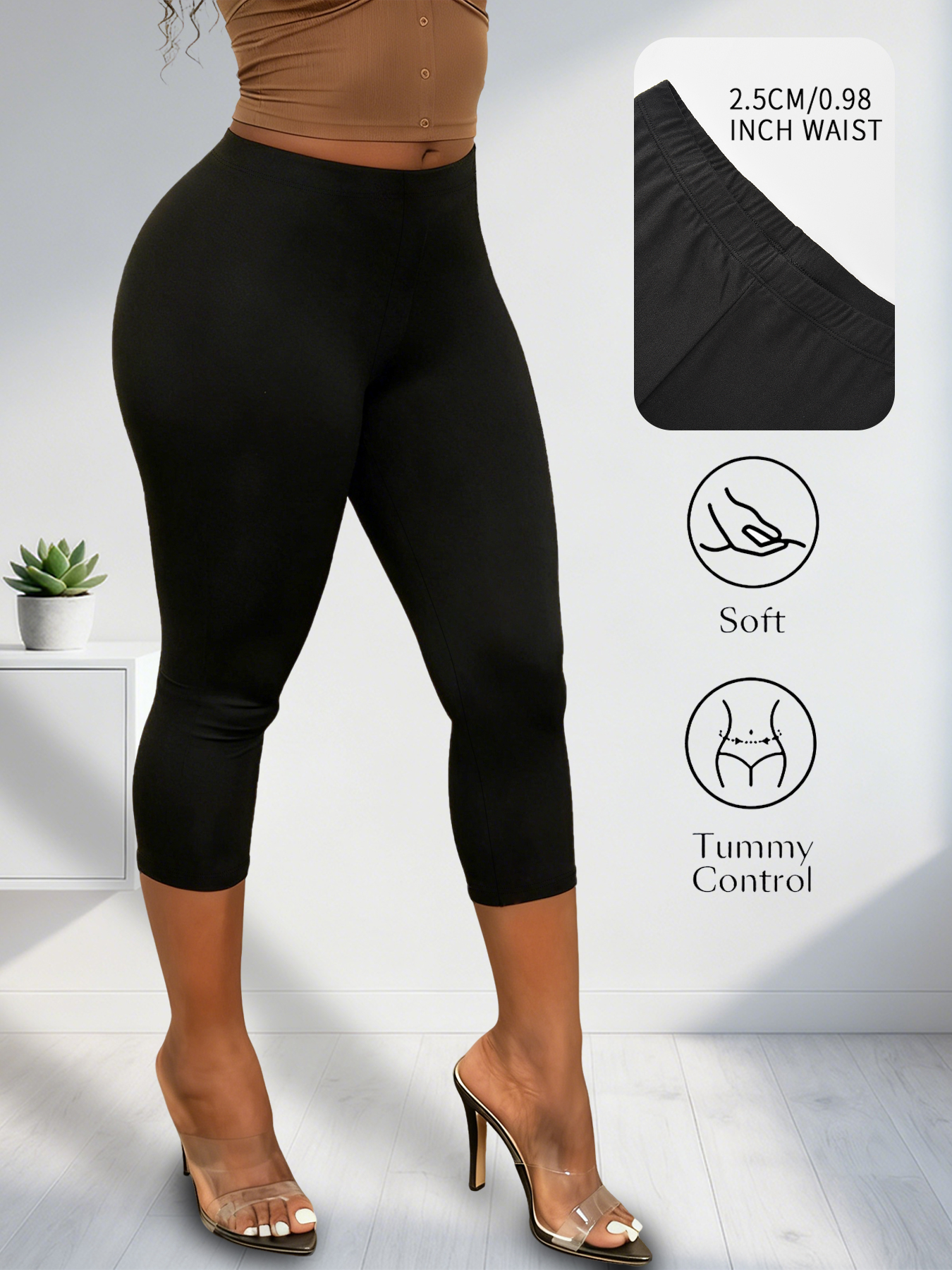Damskie sportowe spodnie capri, super miękkie, nie prześwitujące legginsy do ćwiczeń, jogi i biegania.