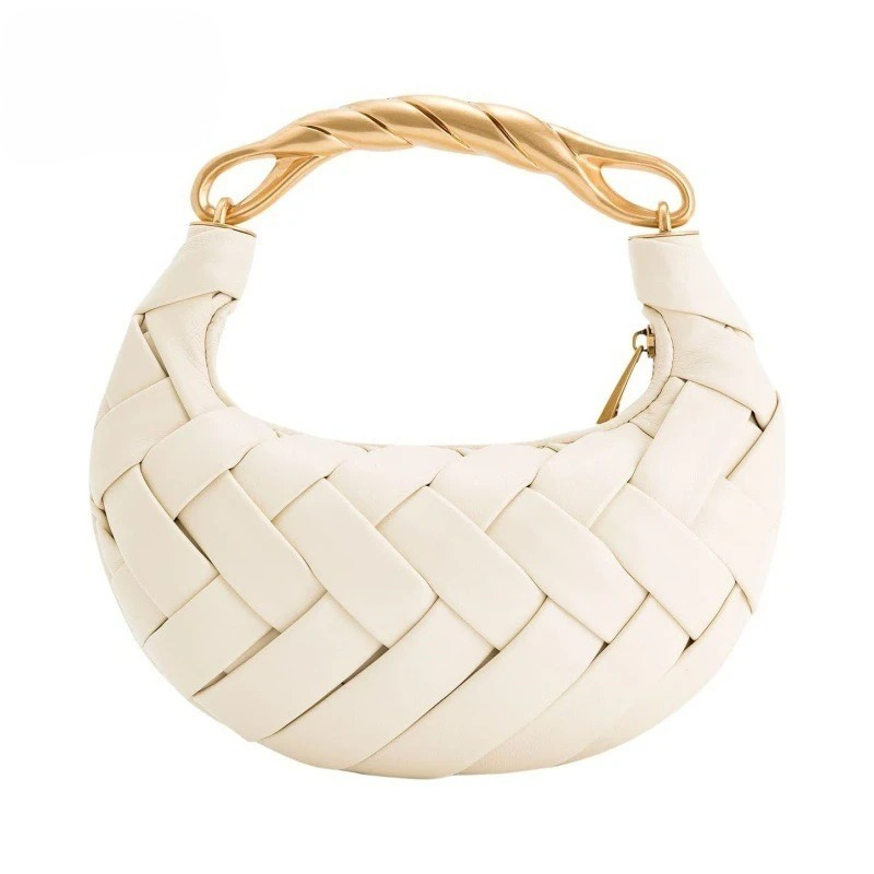 Sac bandoulière tissé de luxe en forme de dumpling, sac à main artisanal, petit sac à bandoulière décontracté de créateur pour femme