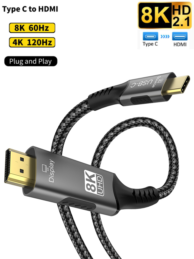 Cavo adattatore USB C a HDMI 2.1 8K60Hz, cavo da tipo C a HDMI per Thunderbolt 3, compatibile con MacBook Pro, iPad Pro, laptop