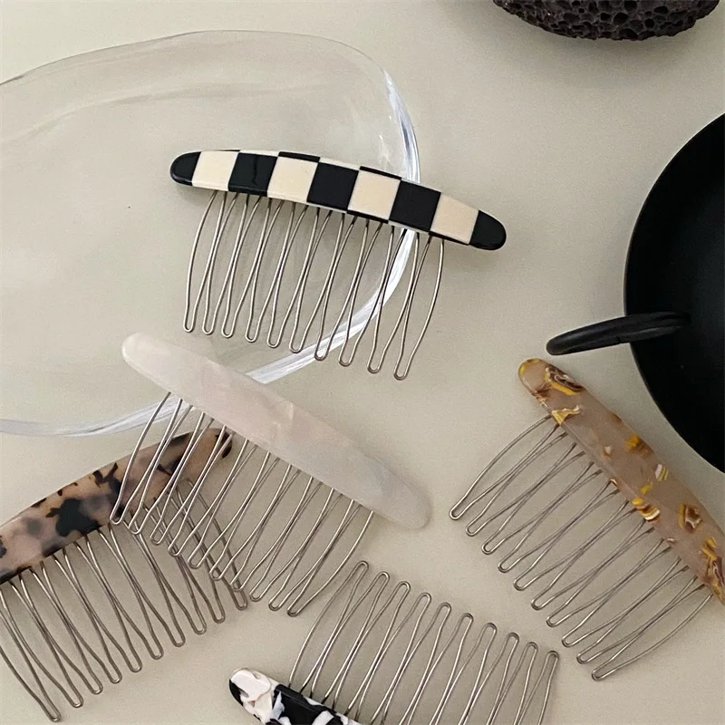 Koreanische Art-Plaid Kamm Clip Pony Haar Clip Textur Marmor Muster Eisen Zahn Einfache Kamm Clip Einfügen Kamm Styling Zubehör