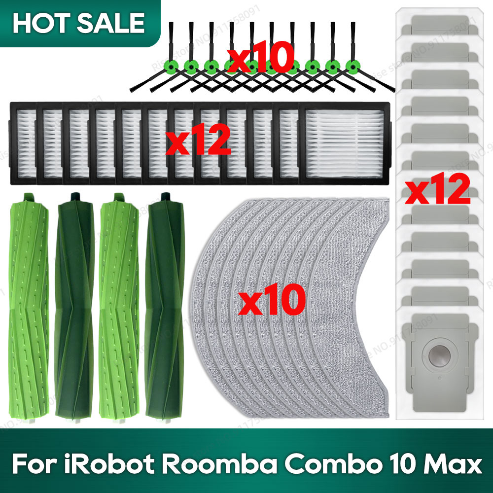 Совместимость с irobot Roomba Combo 10 Max, аксессуары для пылесоса, основная щетка, фильтр Hepa, швабра, тряпка, мешок для пыли, запасные части