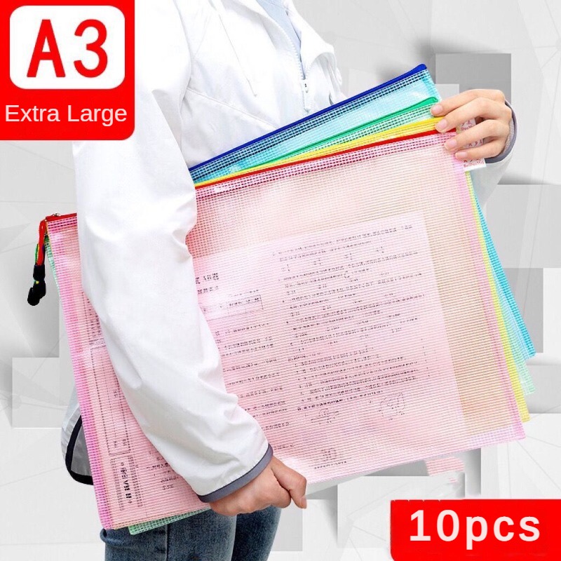 Bolsa de archivo A3 gruesa, suministros para estudiantes de gran capacidad, bolsa de malla transparente con cremallera, archivo de libros de oficina, bolsa de archivo de papel de prueba