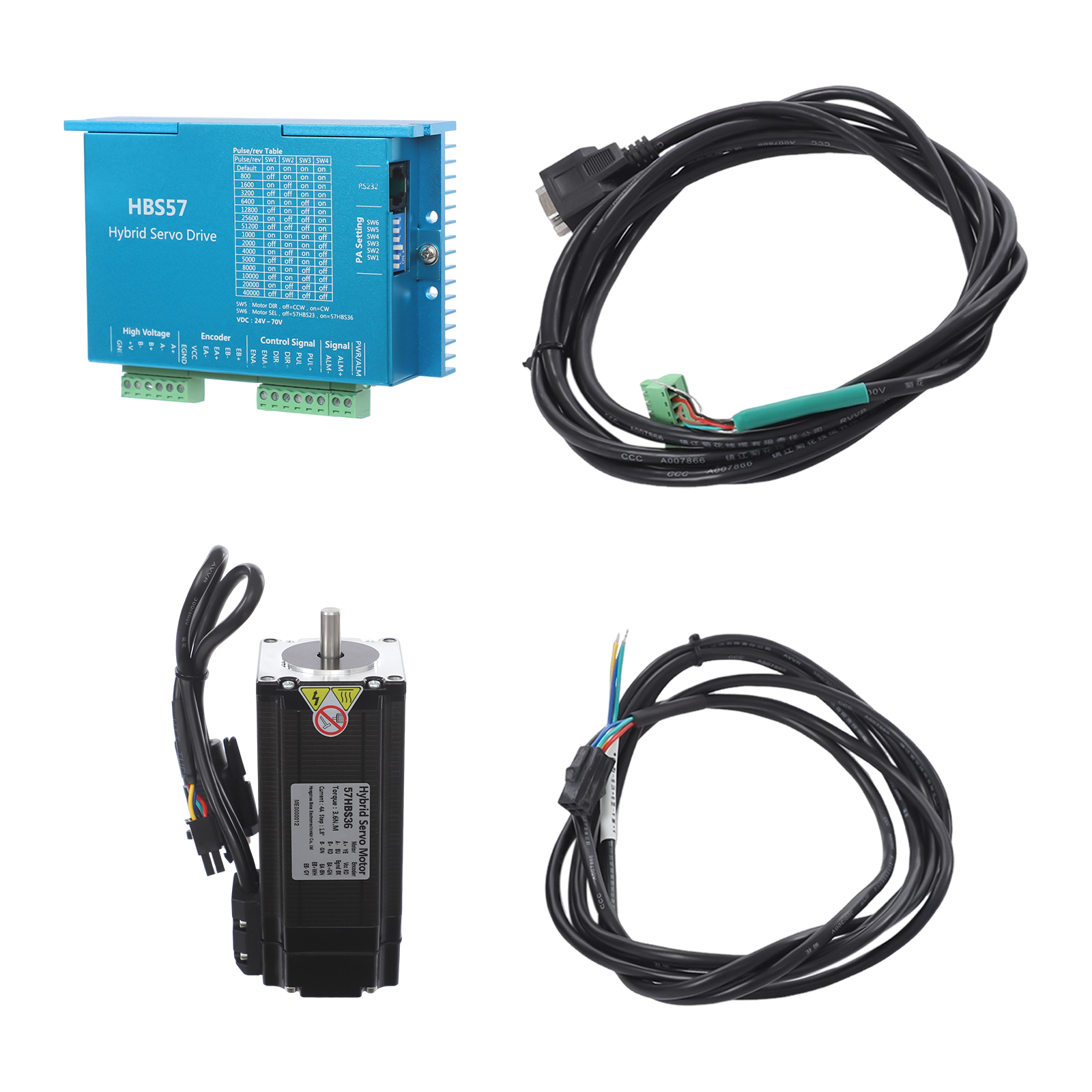 3.6Nm Closed Loop Stappenmotor Kit 57HBS36 met HBS57 Driver DC 24-60V Hoog Koppel voor CNC Graveren Houtbewerking Machine