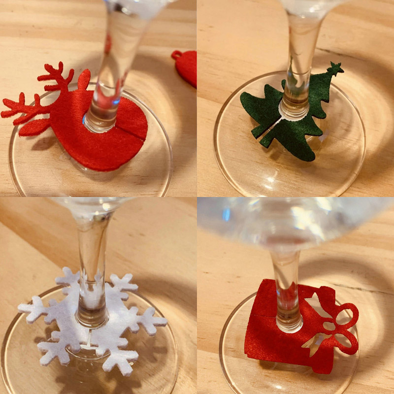 10/20 pçs natal feltro copo de vinho anel de vidro cartão decoração de mesa natal véspera de ano novo decoração para casa navidad noel fontes de festa