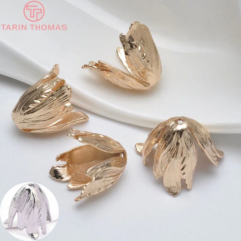 (3157) 4 buah 22x18MM 24K warna emas berlapis kuningan Speaker Calyx manik-manik topi kualitas tinggi Diy perhiasan aksesoris grosir