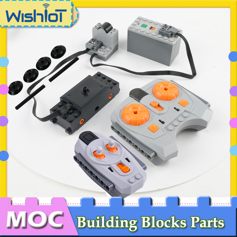 Bagian Teknologi Jalur Kereta Api Motor Blok MOC Kit Fungsi Daya dengan Kecepatan Inframerah Penerima Remote Control Batu Bata Mainan DIY