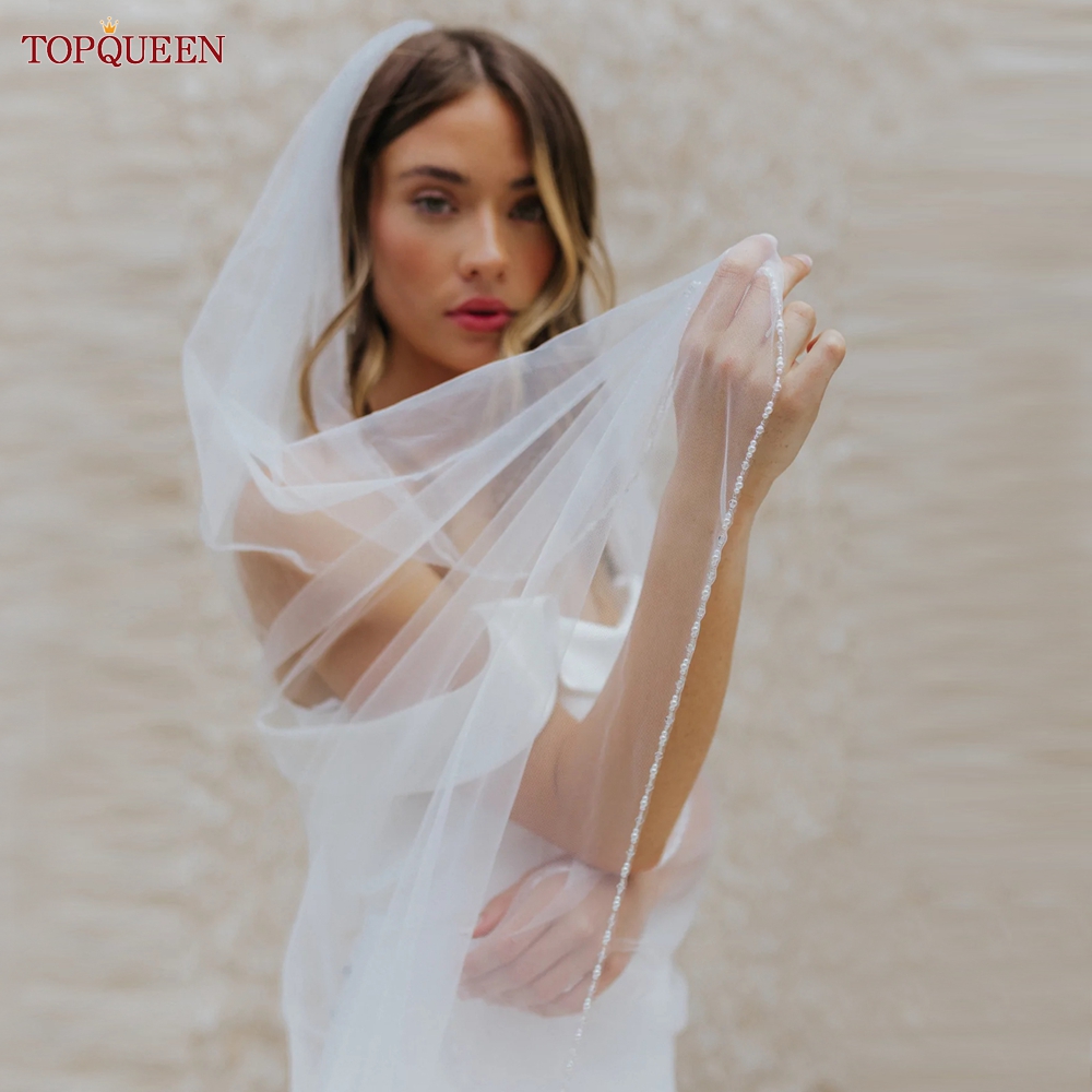 TOPQUEEN V107 kerudung pernikahan, kerudung pengantin bermanik kristal pernikahan Bling pendek