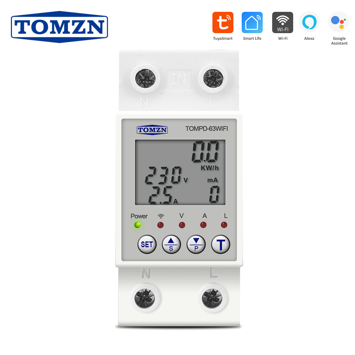 Disyuntor inteligente Reclosable TUYA WIFI 63A 110V 220V medidor de energía temporizador de medición con protección contra fugas de corriente de voltaje