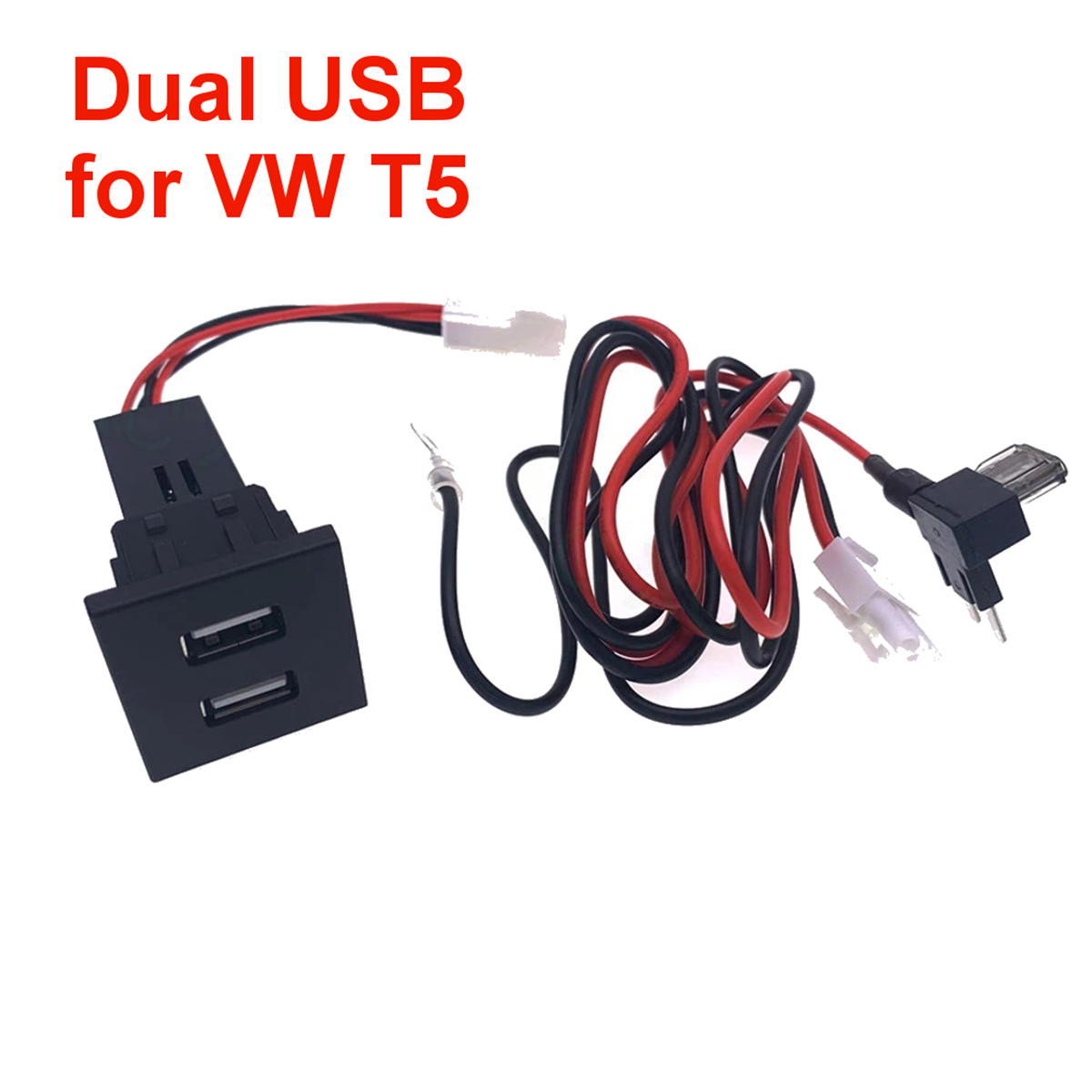 อะแดปเตอร์แปลงไฟรถยนต์พร้อมช่องเสียบชาร์จ USB คู่ 5V 2.1A สำหรับรถยนต์โฟล์คสวาเกน ทรานสปอร์ตเตอร์ T5 ปี 2003-2009