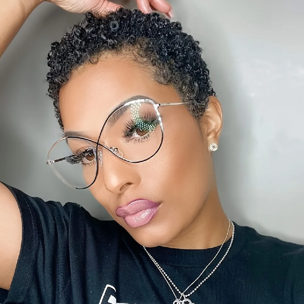 4inch 150% density natural Black wig Afro Curly Machine Made Wigs party use  wig Short Pixie Cut Human Hair