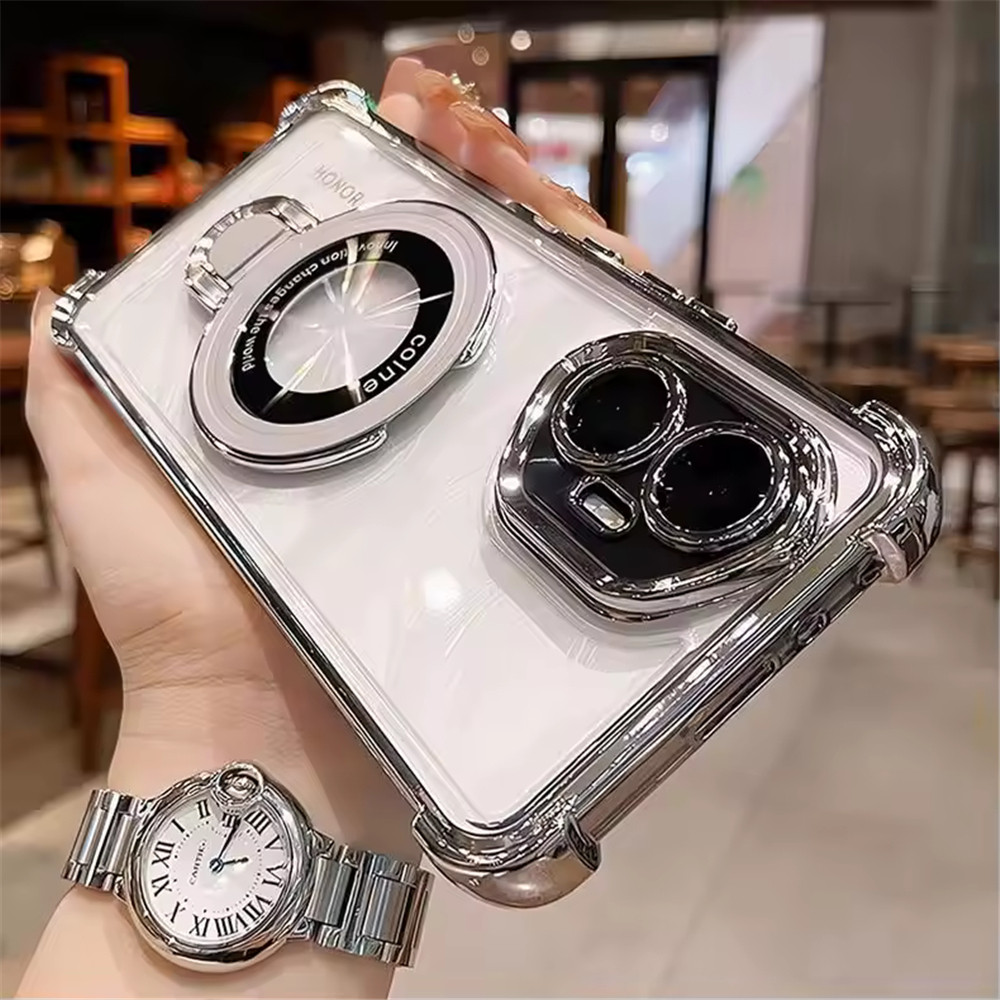 Funda de teléfono con soporte magnético transparente a prueba de golpes para Honor 400 Lite 200 Pro 200 300 100 90 80 70 60 50 SE, funda de silicona