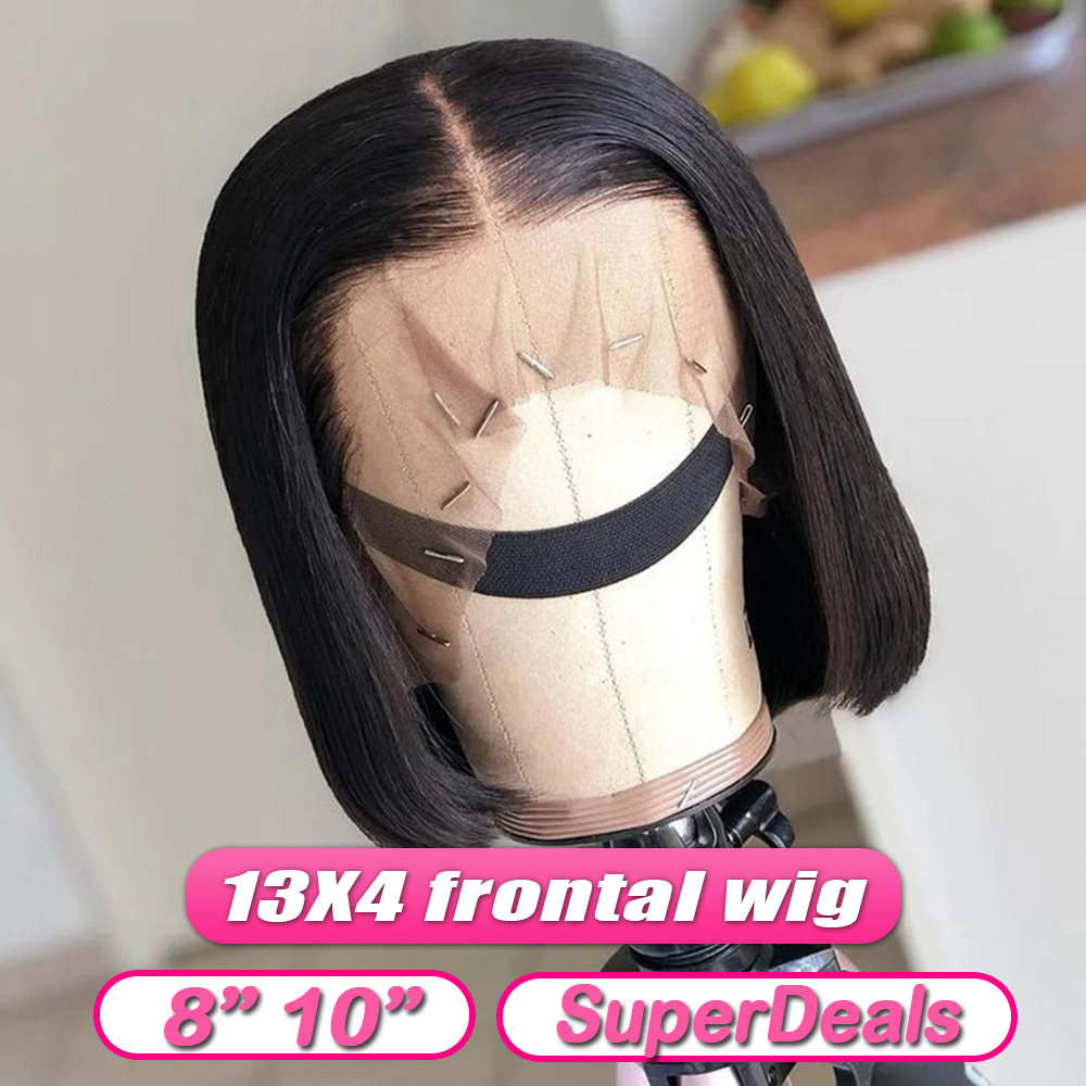 6/8 Polegada 13x4 frente do laço brasileiro perucas de cabelo humano curto em linha reta bob peruca de cabelo do bebê remy bob perucas para mulheres pré-arrancado cabelo