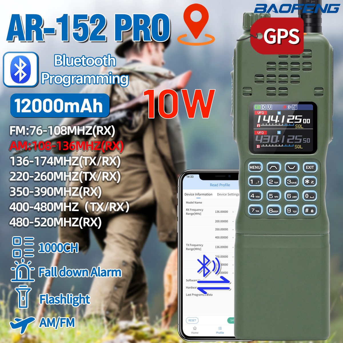 Baofeng AR-152 PRO GPS Ham Radio High Powerful CS Tactical Game Walkie Talkie Long Range Upgraded AR-152 Portable Two Way Radio