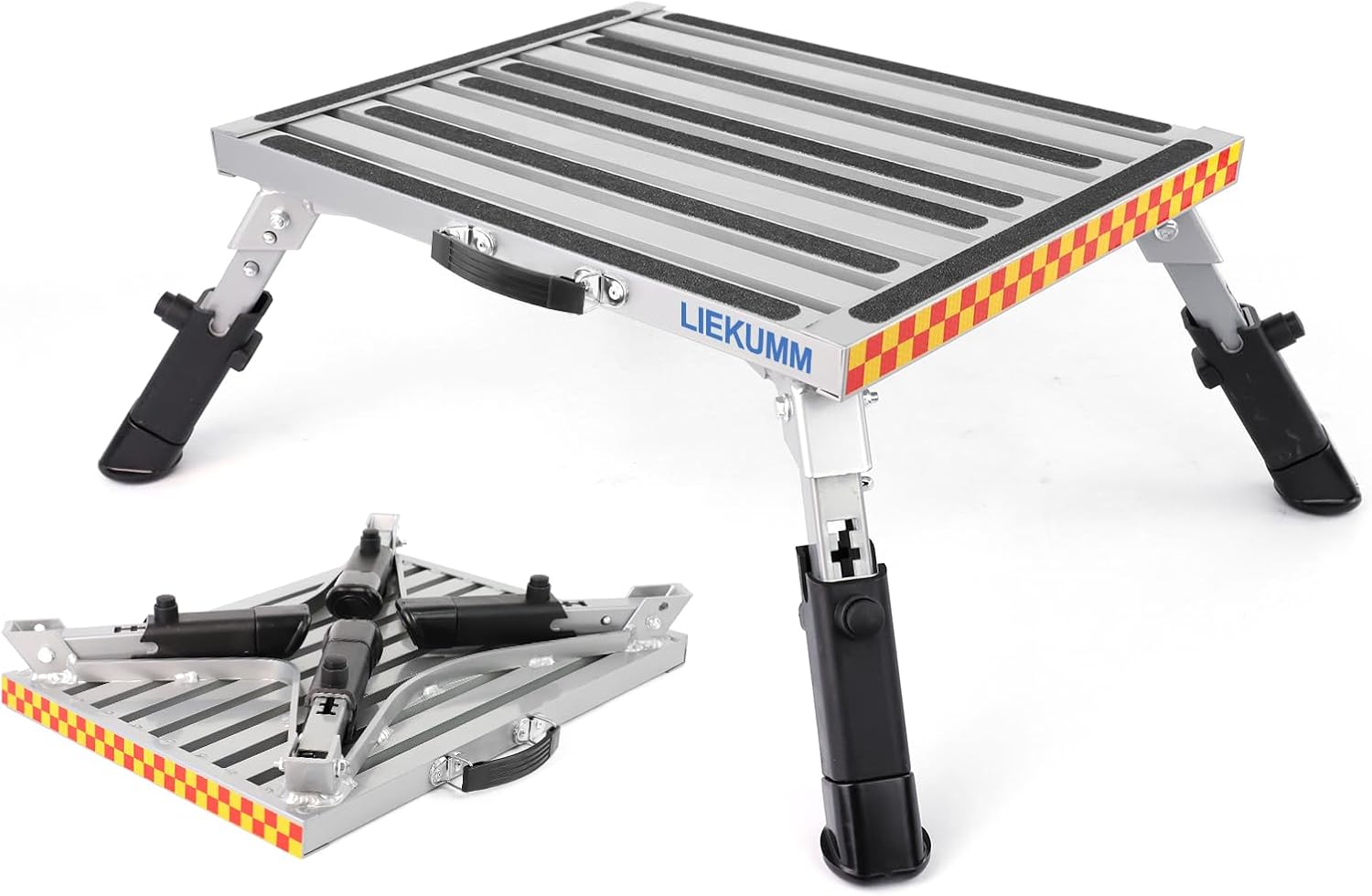 Klappbarer Tritthocker, 48 x 37 cm große Plattform mit rutschfesten Gummifüßen und höhenverstellbarer Arbeitsplattform mit 450 kg Fassungsvermögen