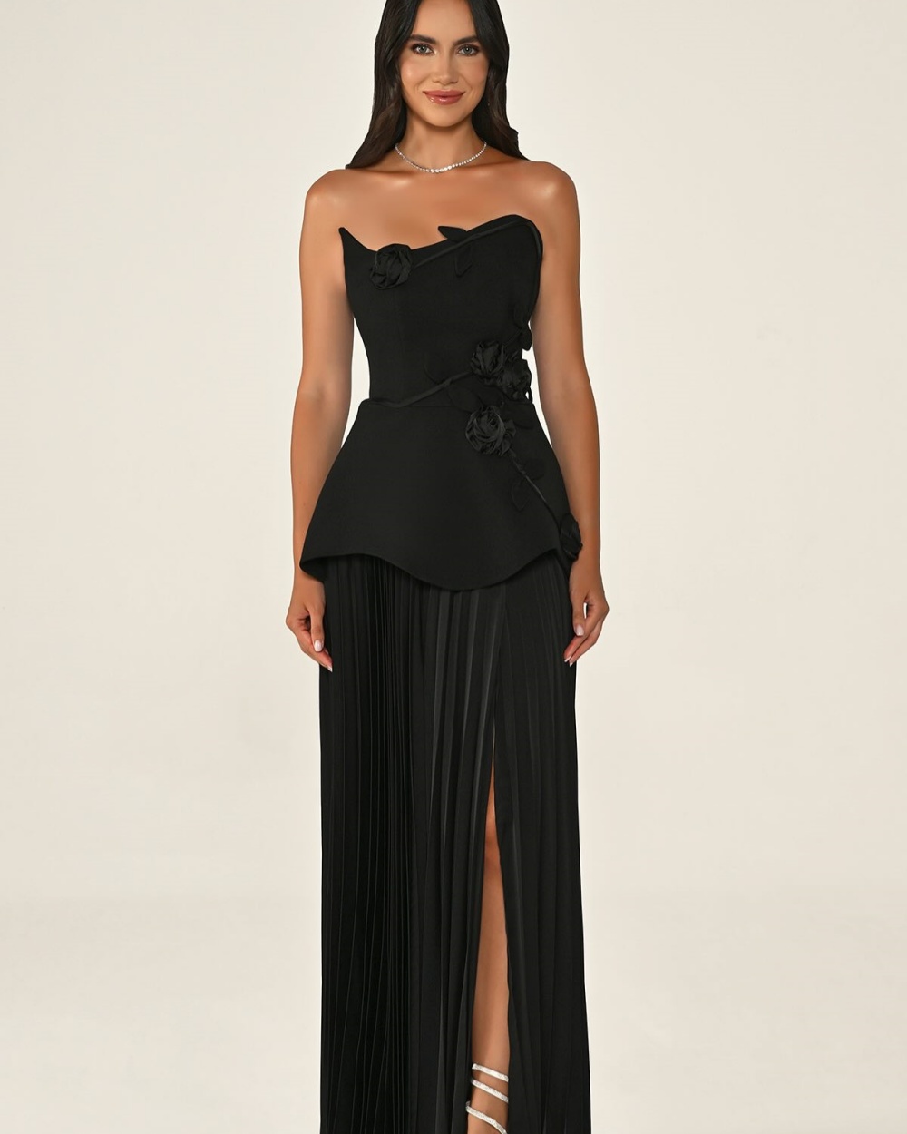 Customized Modern Style Elegant Handmade Flower Ruched Straight Strapless Long Dresses Bespoke Occasion Dresses Sizes Available
