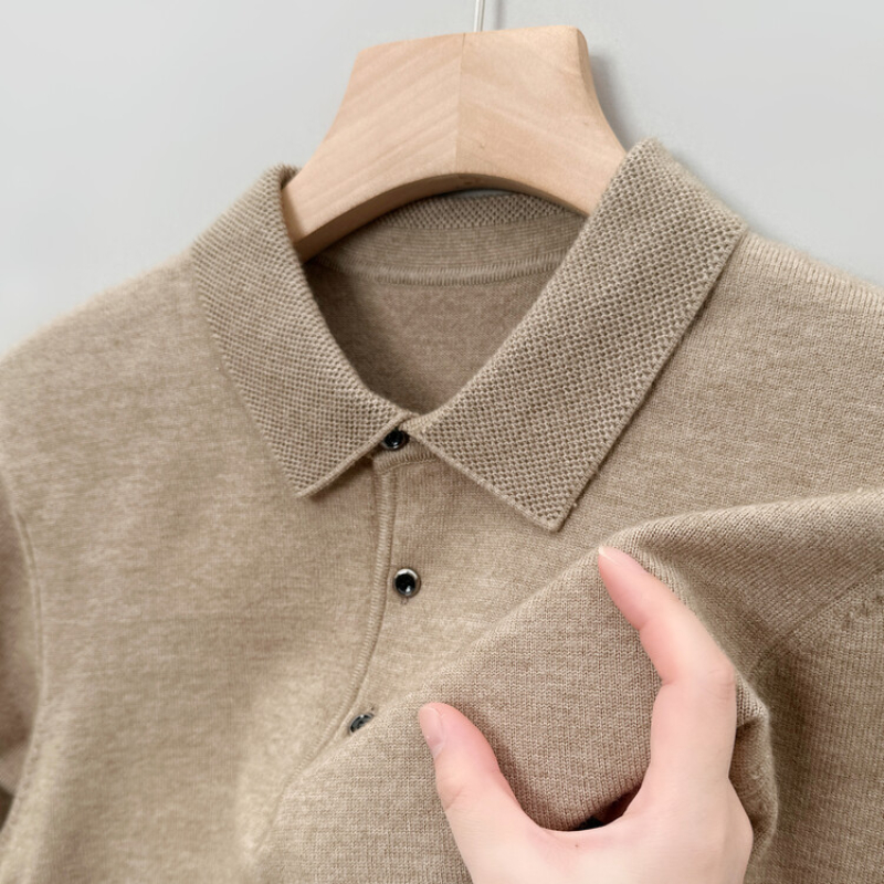Otoño e Invierno nuevo jersey suave y cálido para hombres de negocios solapa prendas de punto Casual Color sólido Polo de manga larga Oficina