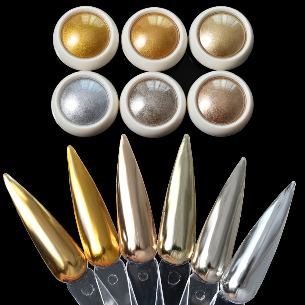 6 uds elegante espejo efecto cromado polvo metálico holográfico esmaltado decoración de manicura reflectante oro plata brillos polvo