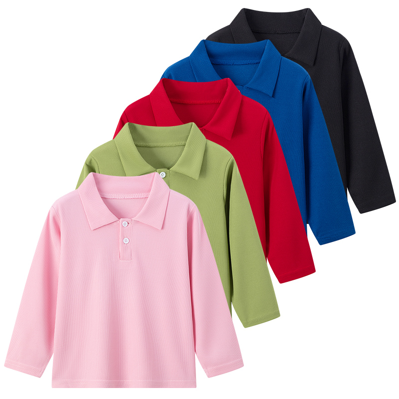 Camisa Polo de manga larga con solapa de color sólido para niños de otoño, camisa informal Joker para niños y niñas, vestido bonito para hermano y hermana