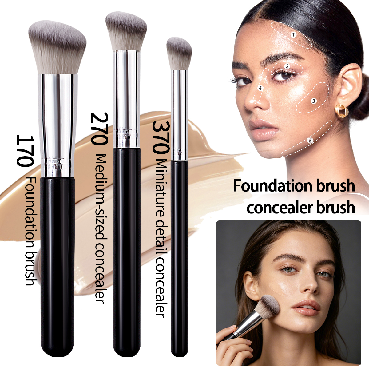 Brocha correctora de base, brochas para colorete de contorno premium, brocha de maquillaje facial densa y impecable debajo de los ojos para mezclar