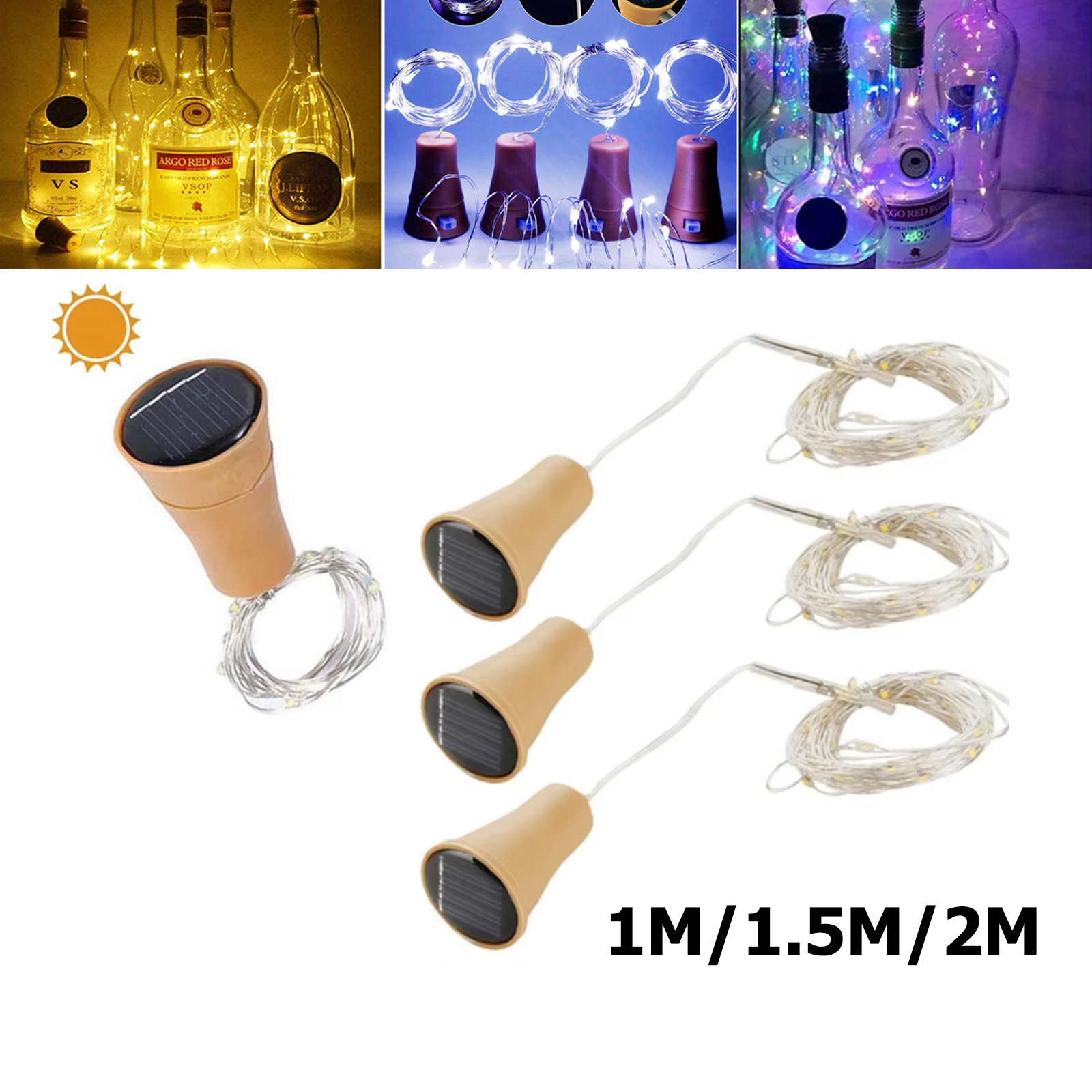 Botella de vino solar LED serie de luces Fairy lantern Home Garden fuente de alimentación durante las vacaciones de bodas 2M 202led decoración de lámparas de Navidad de corcho