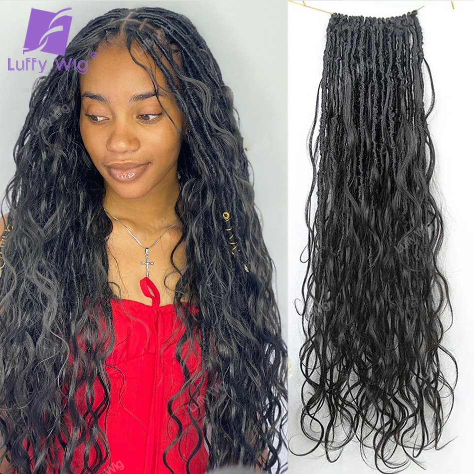 Boho Goddess Locs Crochet Hair with Human Hair Curls Body Wave Pre-looped Dreadlocks Braiding Hair Extensions For Black Women
