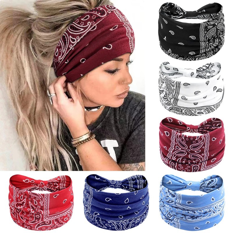 Boho Bedrukte Brede Geknoopte Elastische Hoofdband Vrouwen Sport Zachte Yoga Tulband Bandana Hoofd Wraps Bandeau Femme Pour Cheveux