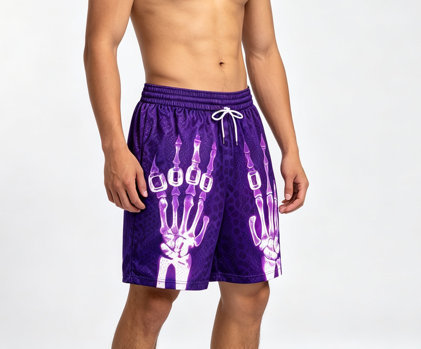 Heren Dames Sneldrogend Ademend Skelethandpatroon Print Shorts Zomer Straat Strand Casual Trend Dunne vakantieshorts