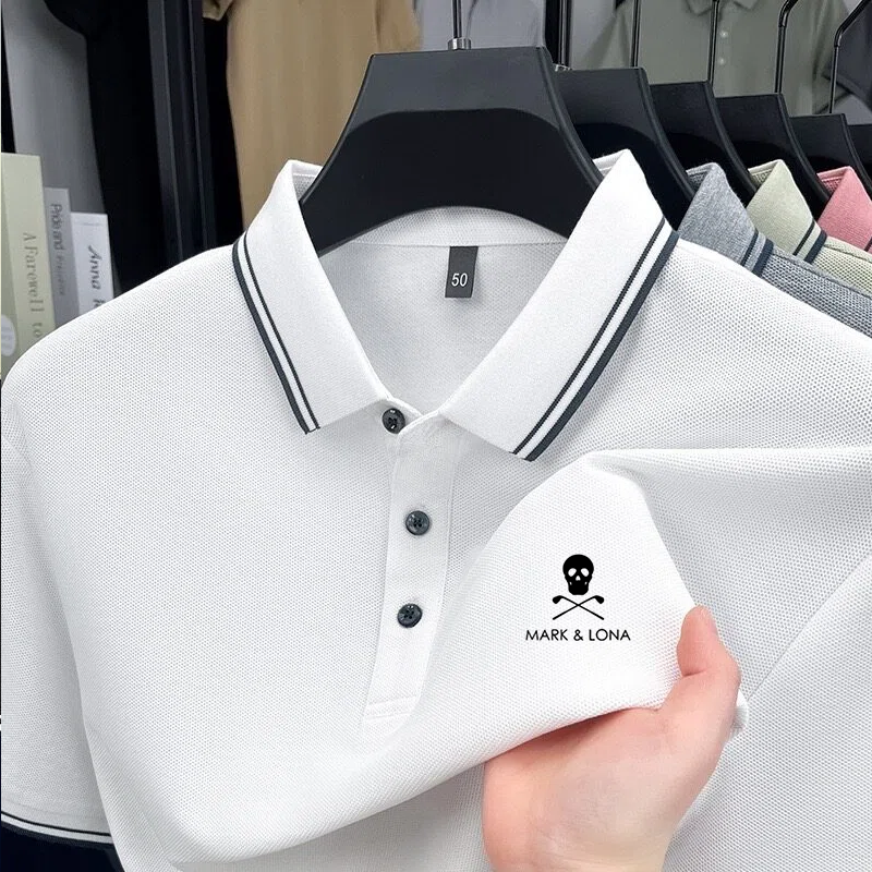 Modna męska koszulka polo z krótkim rękawem w paski, z nadrukiem marki, letnia, 100% bawełna, wygodna, oddychająca, casualowa koszulka T-shirt.