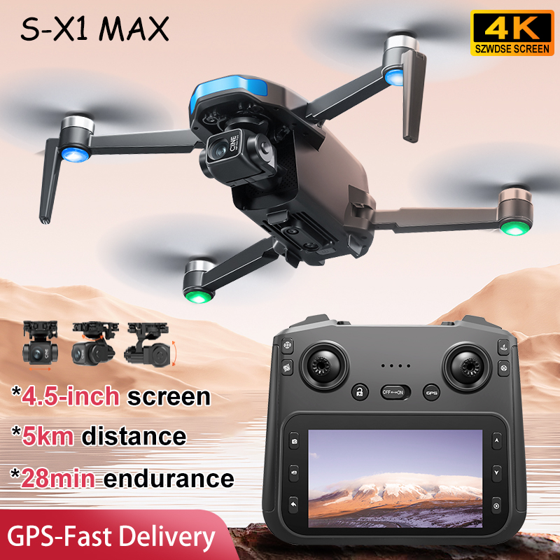S-X1 MAX GPS Drone professionnel 4K caméra 3 axes cardan aérien FPV Drone de sécurité sans brosse avec grand écran de contrôle quadrirotor