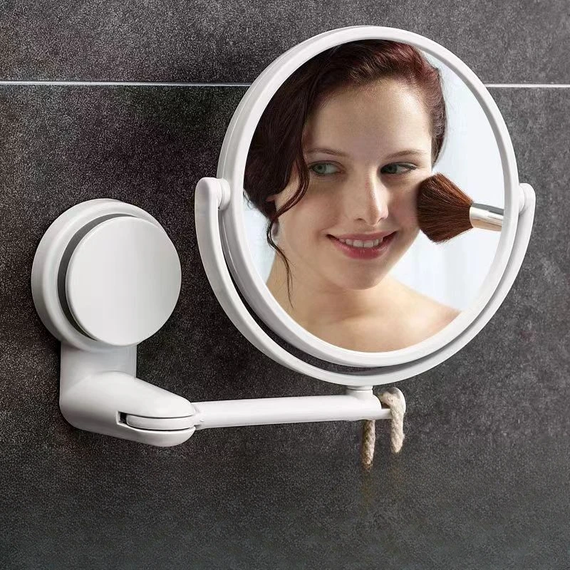 Wall Mounted Foldable Extending Arm Bathroom Mirror with Swivel Suction Double Sided for Cosmetic Makeup No Drill Required