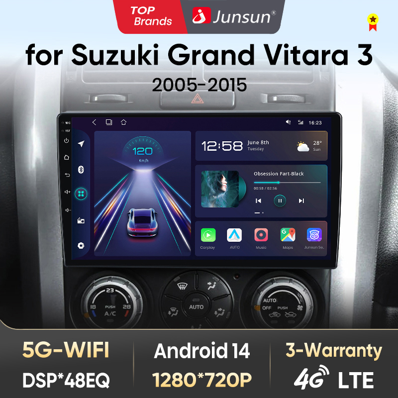 Radio samochodowe Junsun dla Grand Vitara Suzuki 3 2005 - 2015 bezprzewodowy CarPlay Android Auto Auto inteligentne systemy nr 2 din 2din DVD