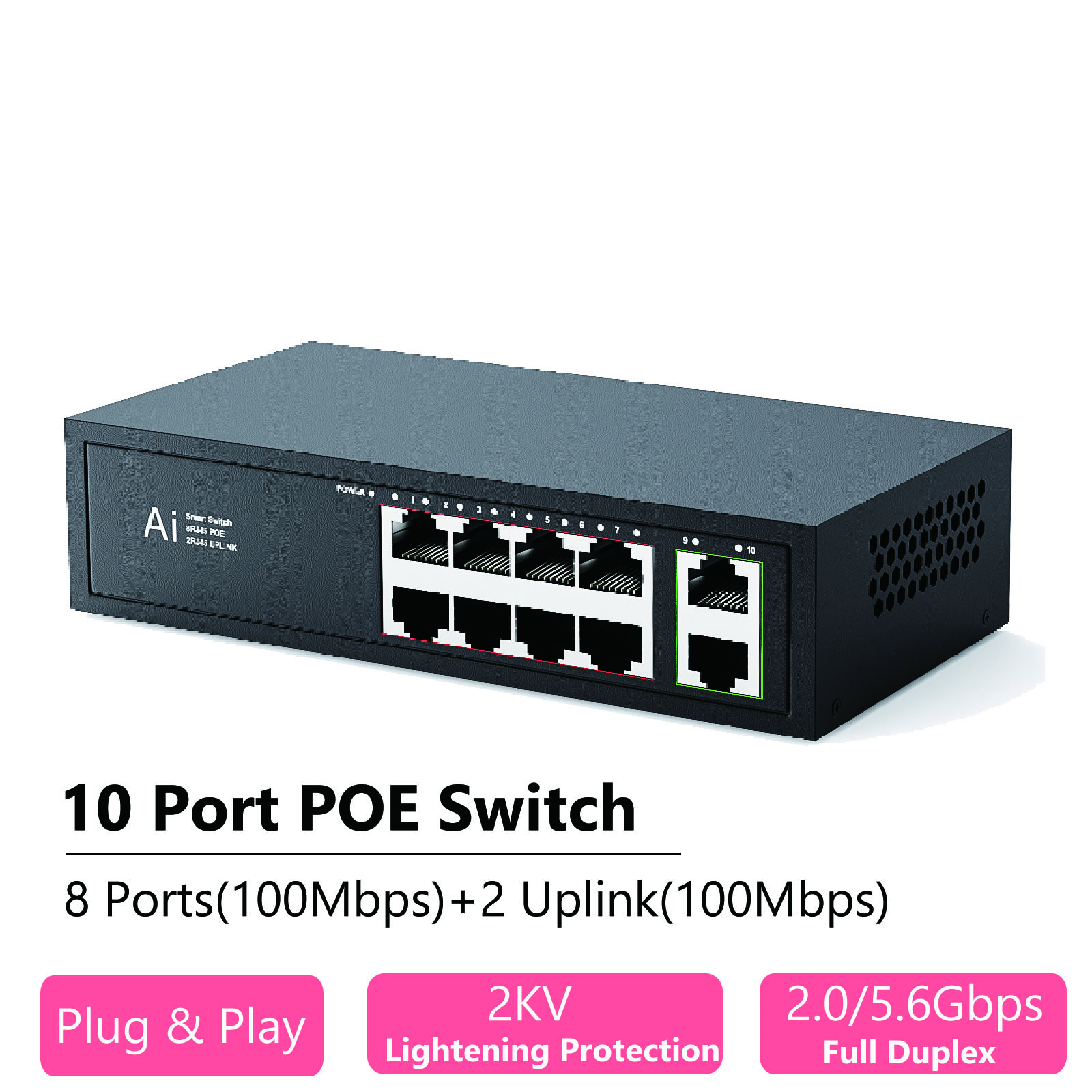 Ienron POE สวิตช์6/10พอร์ต100Mbps อีเธอร์เน็ตสวิตช์ ieee802.3af poe/ ที่เราเตอร์อินเตอร์เน็ตอีเธอร์เน็ตสำหรับกล้อง IP ของเราเตอร์อินเตอร์เน็ตไร้สาย