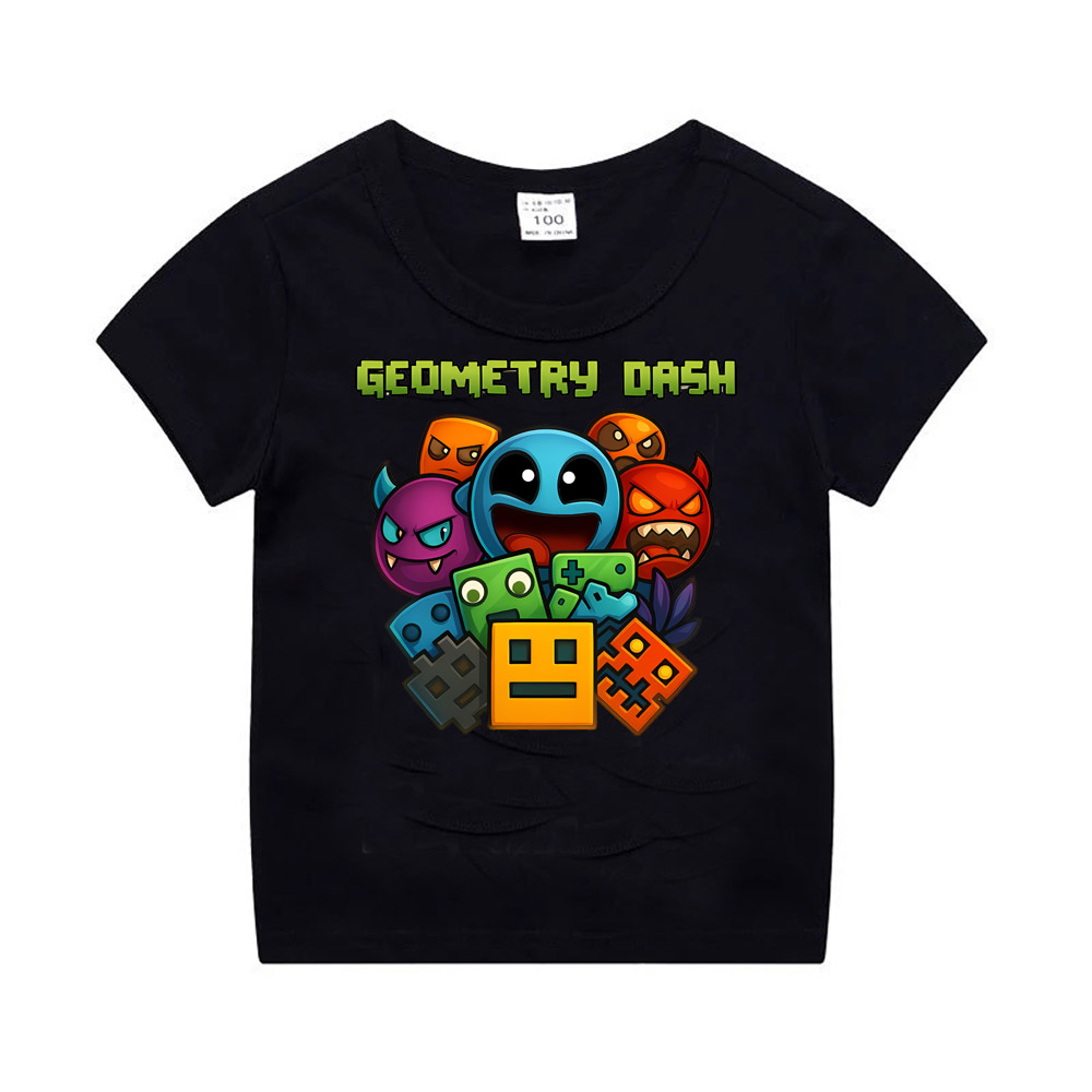 Футболка Geometry Dash для мальчиков и девочек, детская летняя хлопковая футболка с круглым вырезом и короткими рукавами, забавная футболка с героями мультфильмов, футболки с графикой, топы