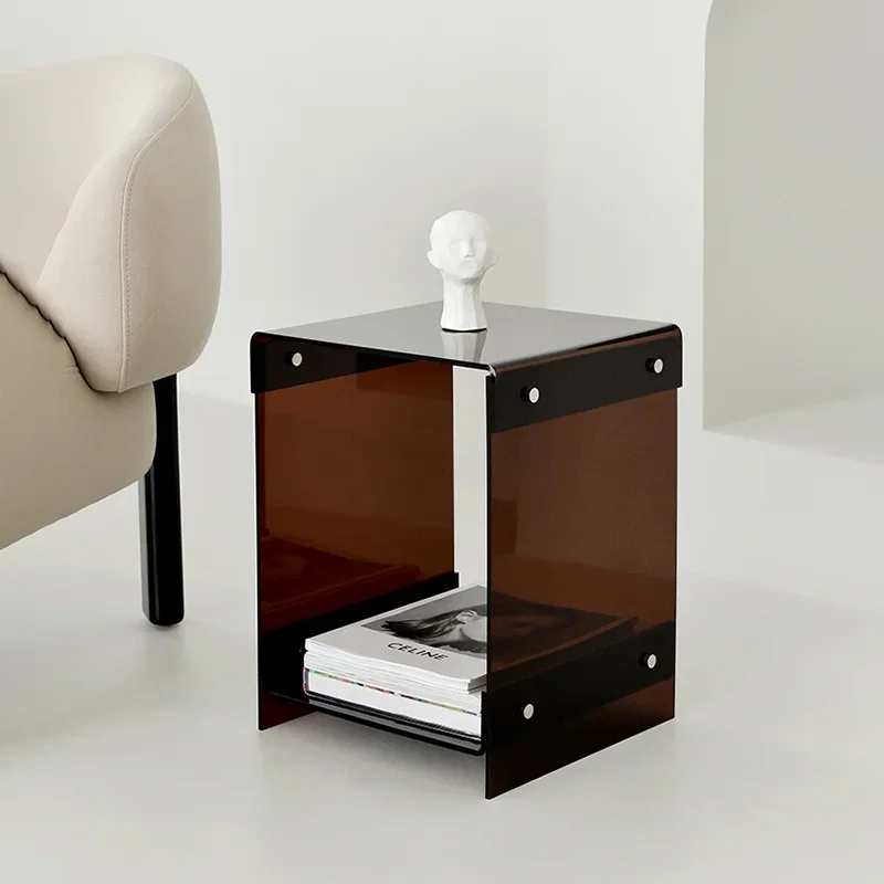 Mesas de centro nórdicas, muebles para sala de estar, mesa auxiliar para sofá, mesas de té de almacenamiento de dos pisos acrílicas, mesita de noche transparente