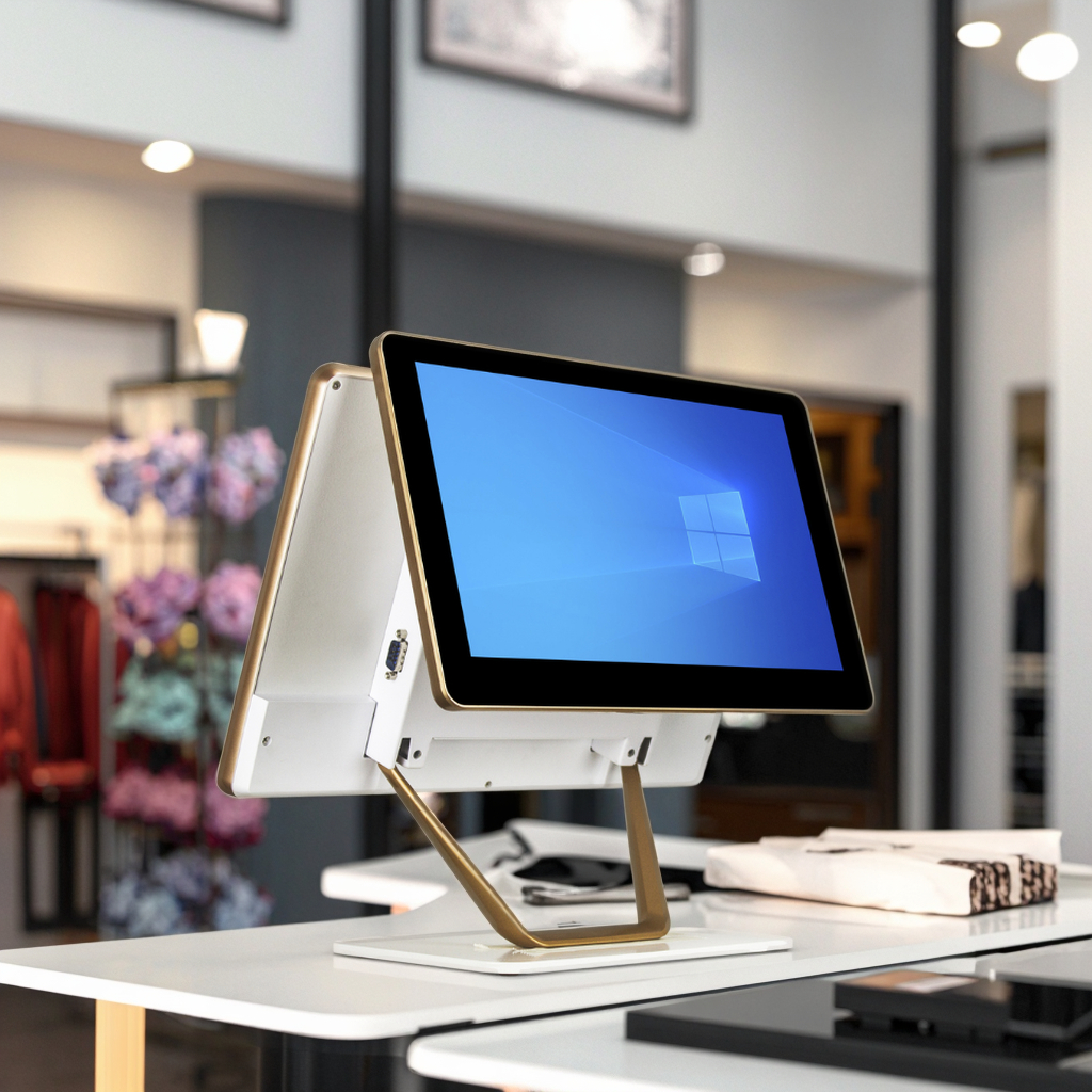 Aluminum Alloy Foldable 15.6''+13.3'' N2840 Dual Screen POS Machine New Cash Register System For Restaurant Point Of Sale
