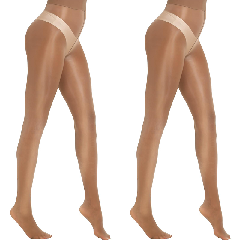 Kave 2 pares sexy ultra fino óleo brilhante meia-calça para mulheres alta elasticidade 15d suave café collants pernas finas reforço do dedo do pé