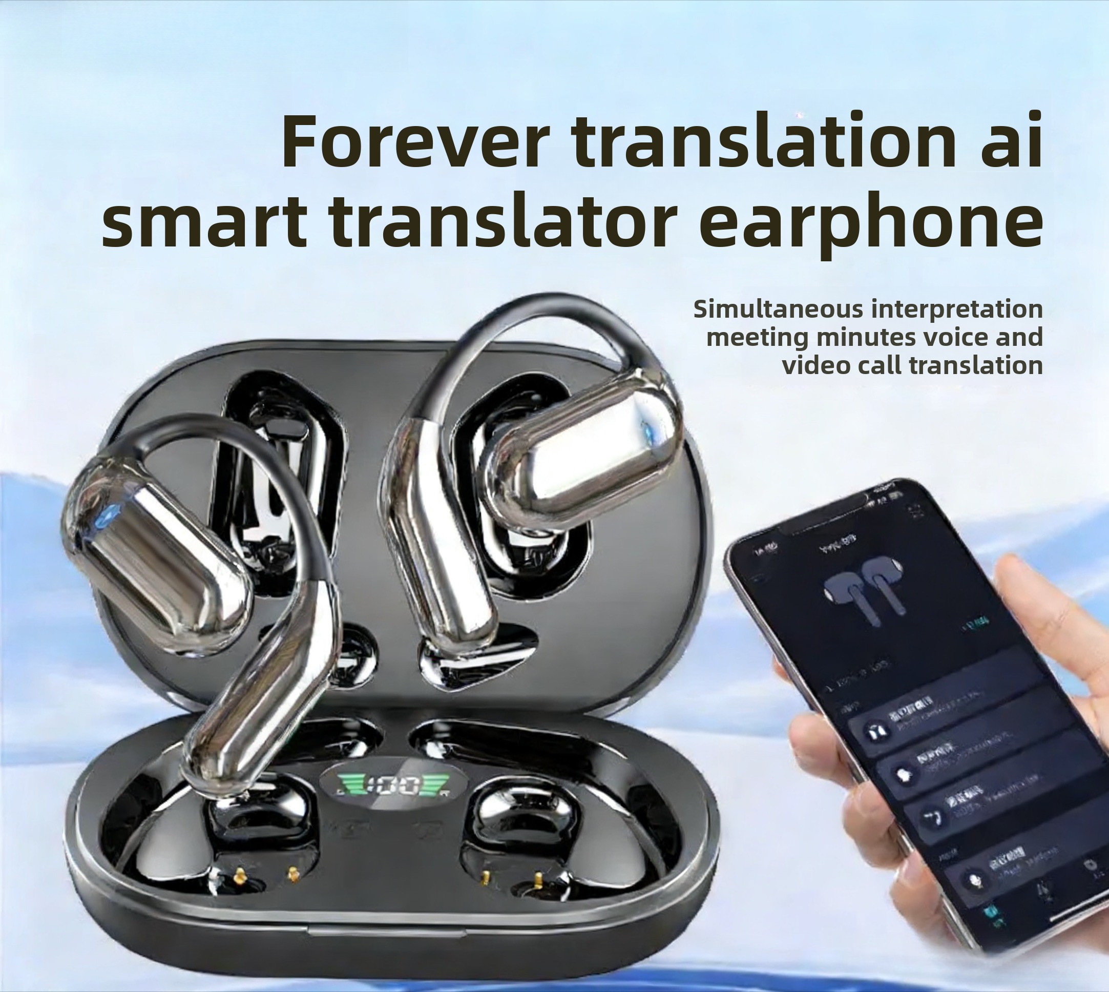 Écouteurs Traducteurs IA 3-en-1, 144 Langues, Réduction de Bruit, Casque Bluetooth 5.3, Traducteur Instantané, Voix Intelligente en Temps Réel