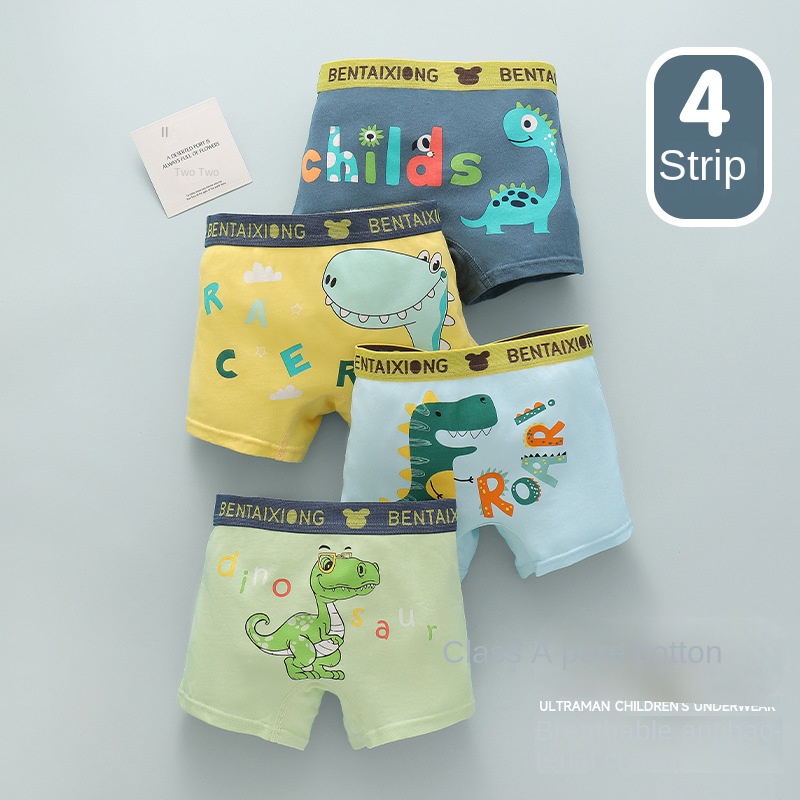 Dinossauro dos desenhos animados Boxers de algodão impresso para crianças, roupa interior macia para meninos, cuecas infantis, shorts para adolescentes, 1pc, 1pc