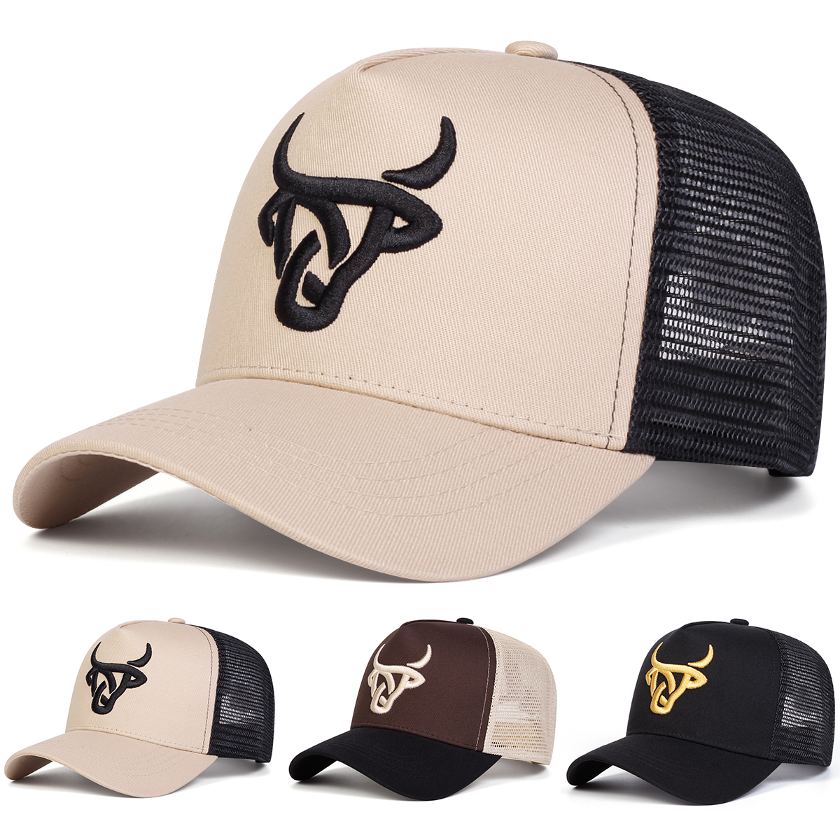 Casquettes de Baseball unisexes avec tête de bœuf brodée, chapeaux décontractés réglables pour l'extérieur, Hip Hop, protection solaire, printemps et été