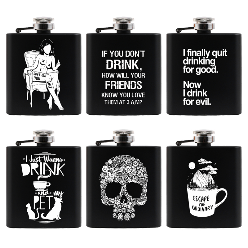 Mini bouteille d'alcool noire en acier inoxydable de 3 OZ pour la hanche, cadeau pour homme, LOGO personnalisé, gravure au Laser