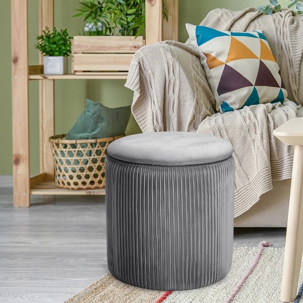 Otomana de almacenamiento plisada multifuncional para el hogar, gris, Moderno