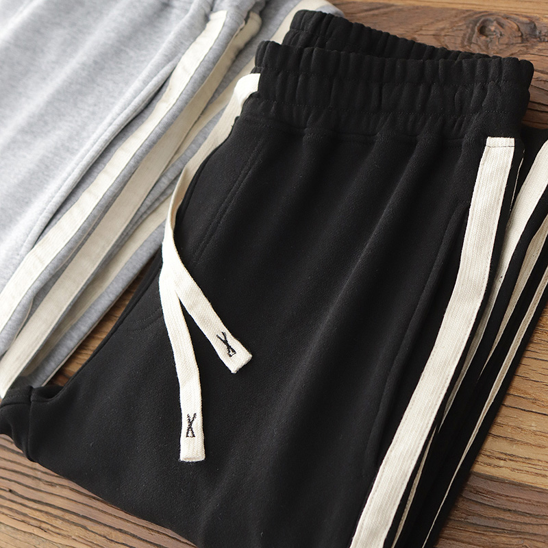 Calça retrô listrada com cordão masculina, calça reta solta, calça esportiva casual, simples esportiva americana, 100% algodão, outono, primavera