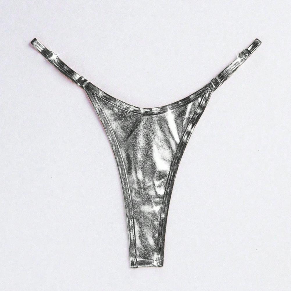 Celana Renang Pantai Pinggang Rendah Seksi Bentuk Segitiga Mengkilap G-string Wanita Celana Dalam Wanita Thong Antiseptik Tali Dapat Disesuaikan