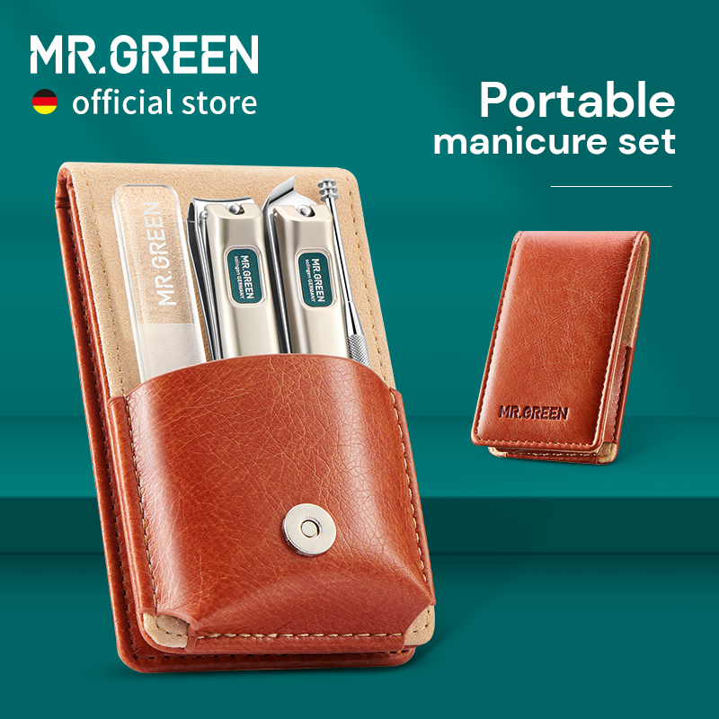 MR.GREEN Set manikur portabel, gunting kuku peralatan perjalanan baja antikarat kotak hadiah untuk teman atau keluarga