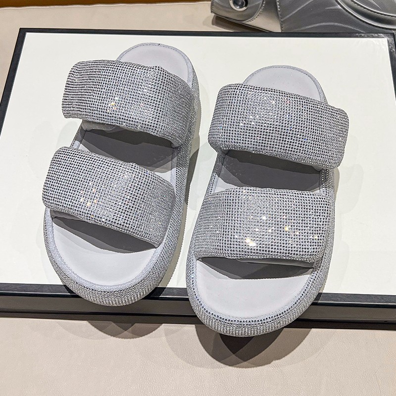 Sandalias planas de moda, novedad de verano, cabeza redonda, punta abierta, cristal con mesa impermeable, zapatillas antideslizantes resistentes al desgaste